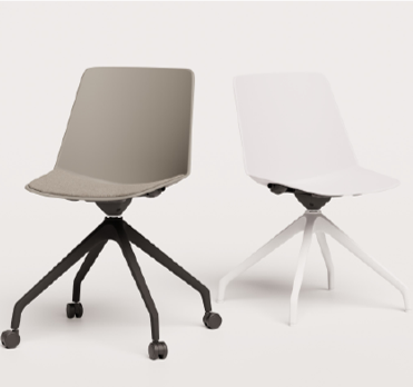 Chaises sur roulettes avec coque en polypropylène et assise tapissée